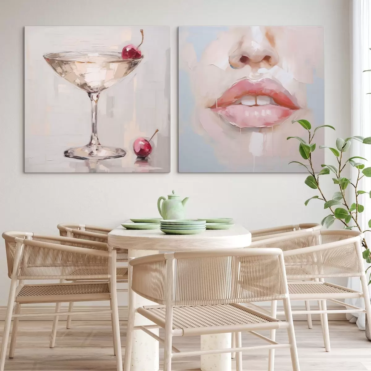 Wandbilder Lippen und ein Cocktail, die Nachbildung eines Gemäldes m31100