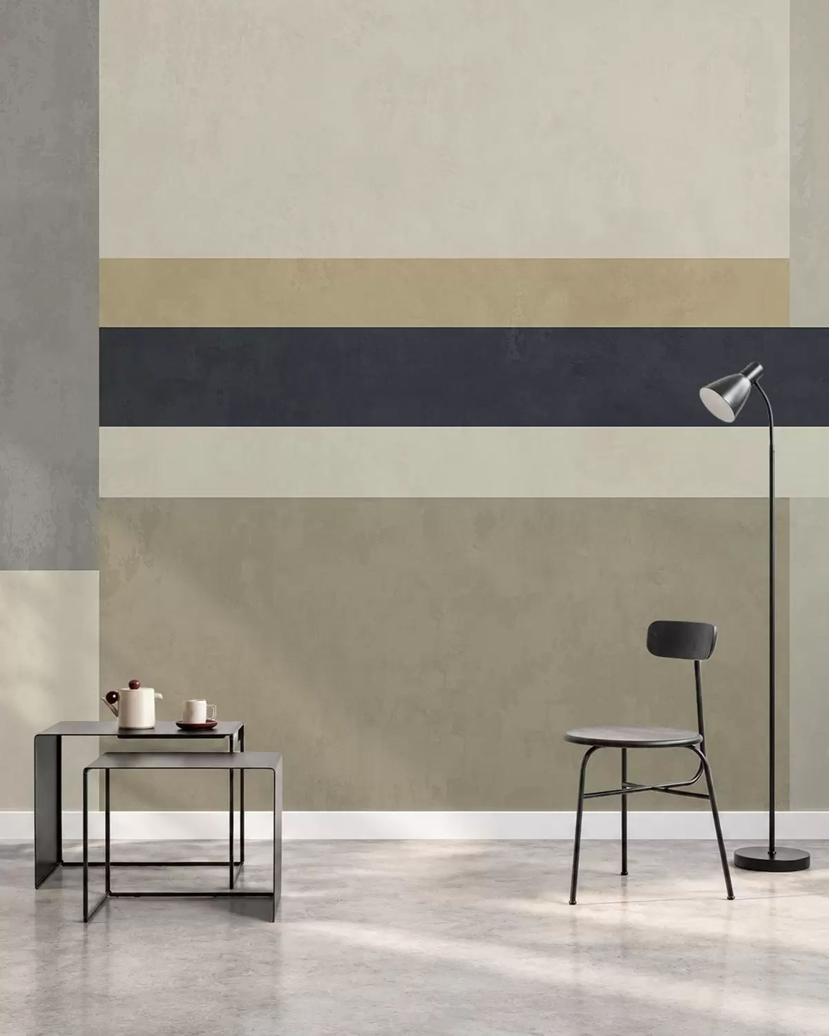 Fototapete Geometrische Blöcke in Beige- und Grautönen mit einem dunklen Streifen w05890v1