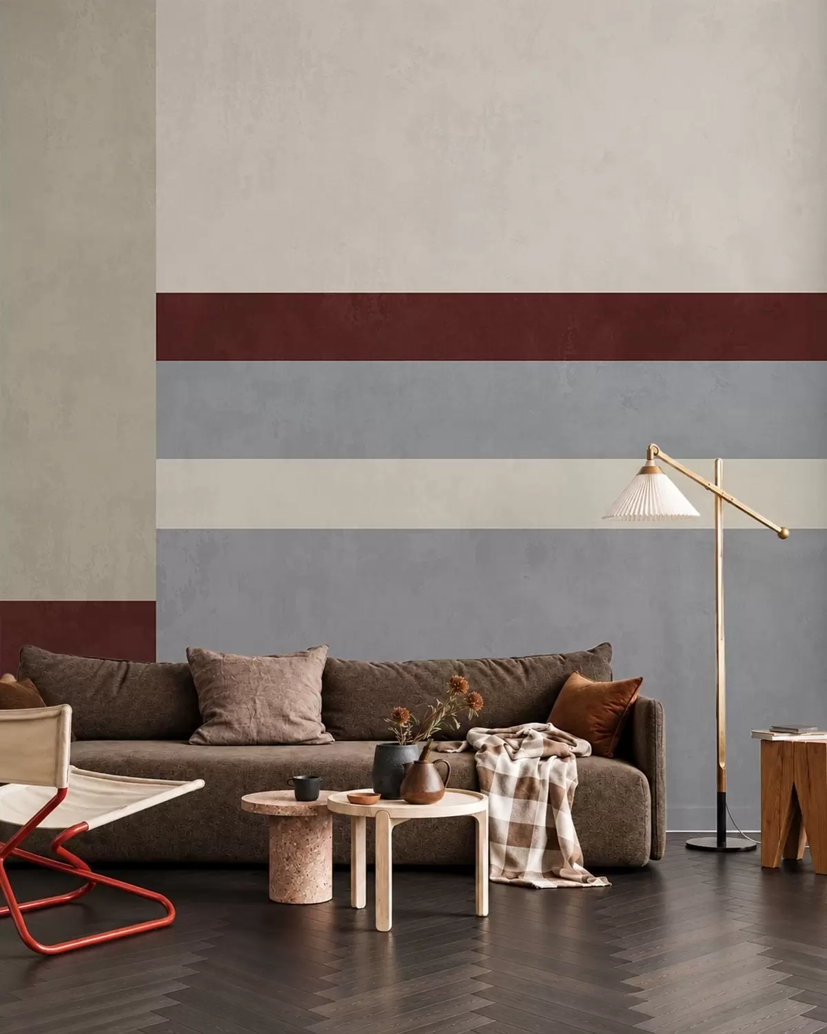 Fototapete Abstrakte Geometrie mit burgunderroten, grauen und beigen Blöcken w05890v2