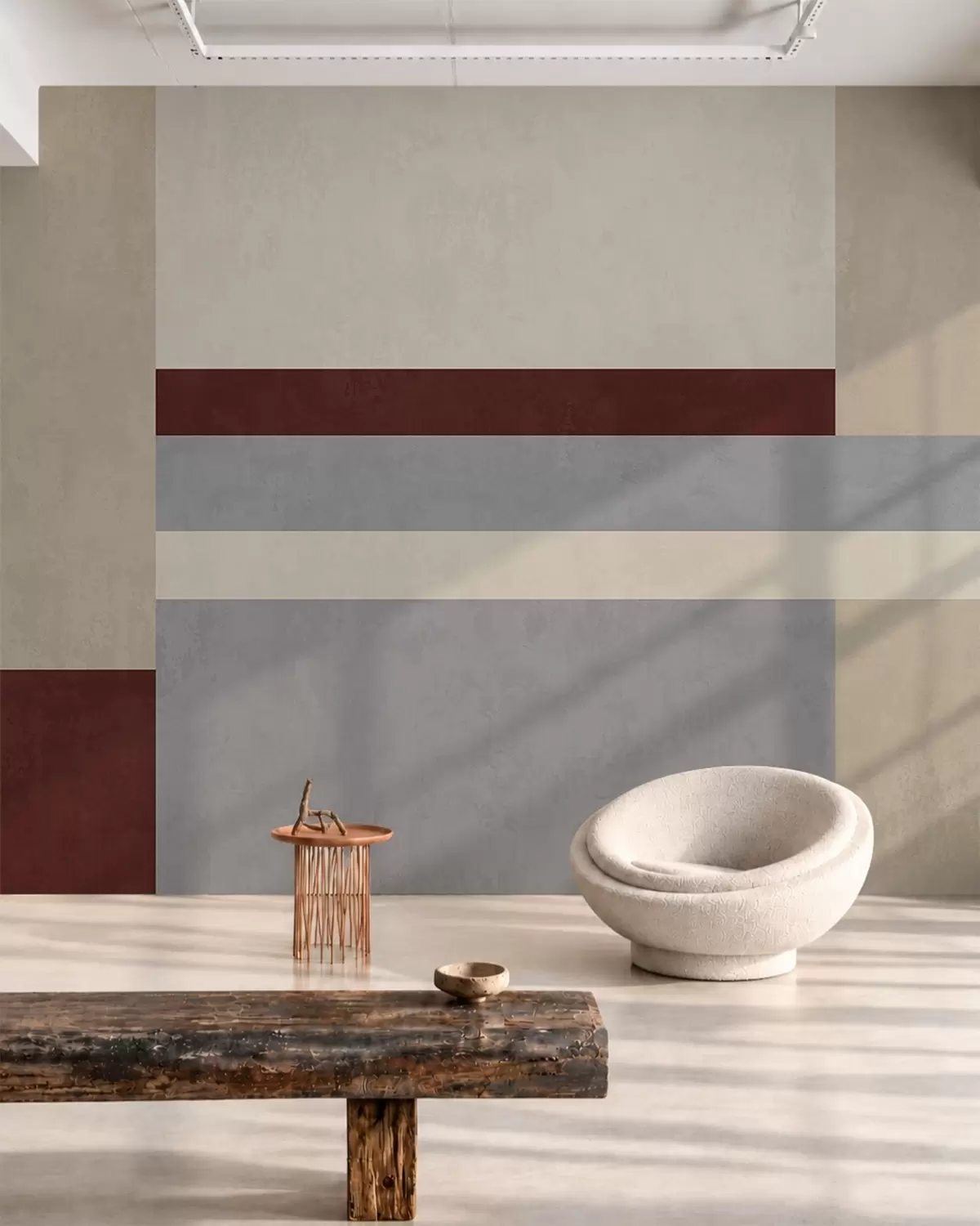 Fototapete Abstrakte Geometrie mit burgunderroten, grauen und beigen Blöcken w05890v2