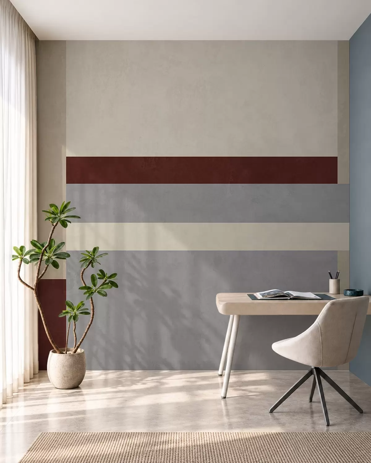 Fototapete Abstrakte Geometrie mit burgunderroten, grauen und beigen Blöcken w05890v2