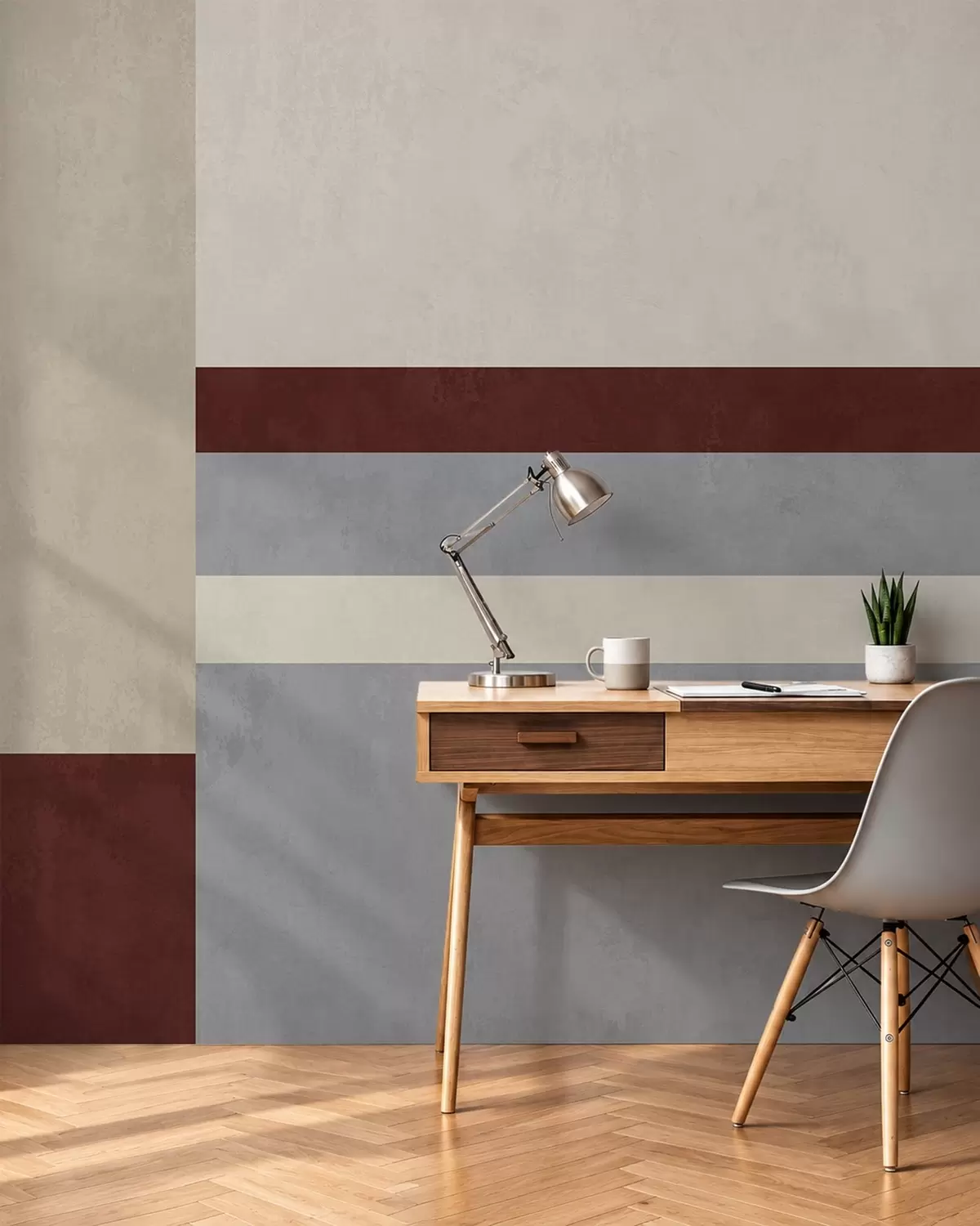 Fototapete Abstrakte Geometrie mit burgunderroten, grauen und beigen Blöcken w05890v2