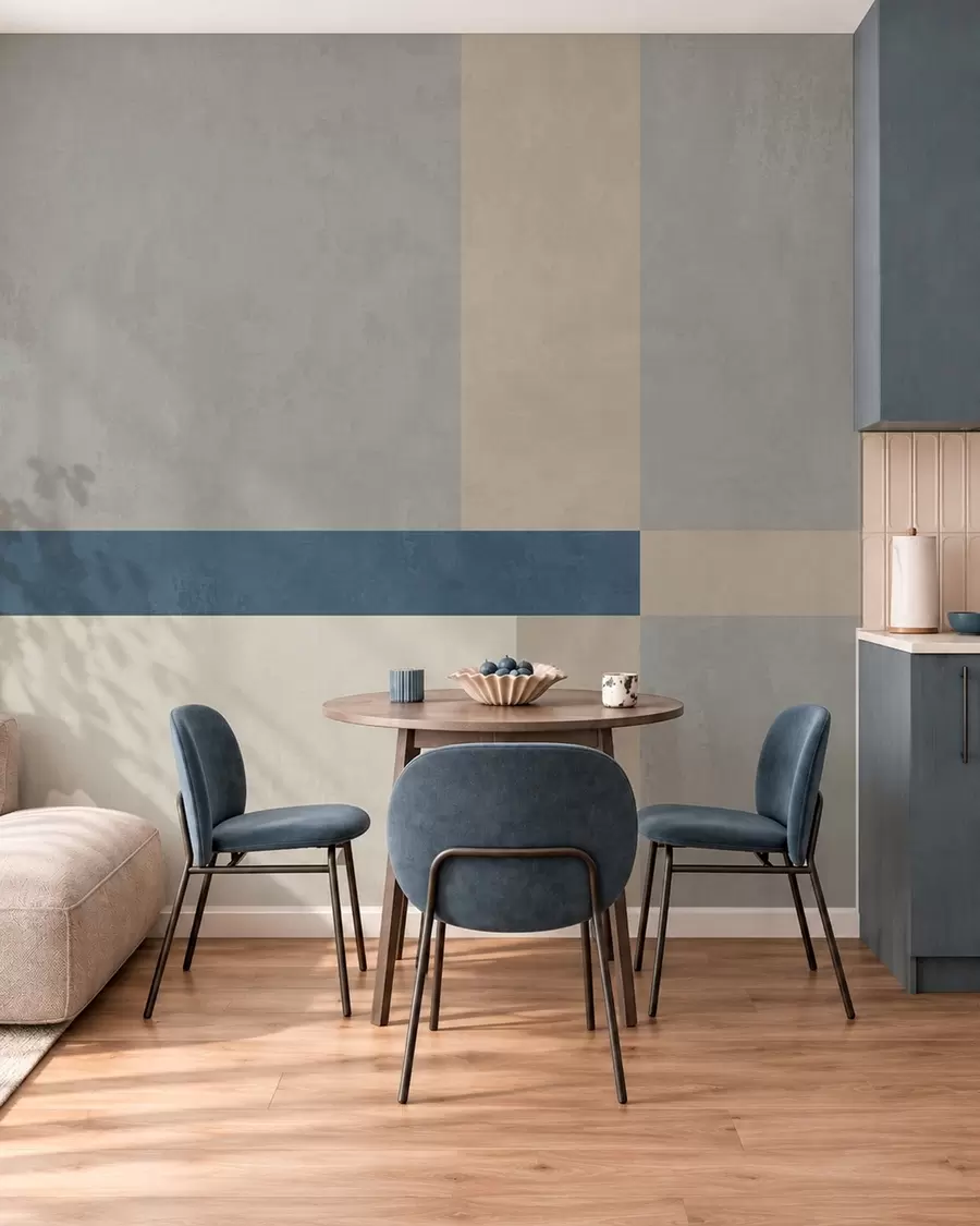 Fototapete Geometrische Blöcke in Grau- und Beigetönen mit einem blauen Streifen w05891v1