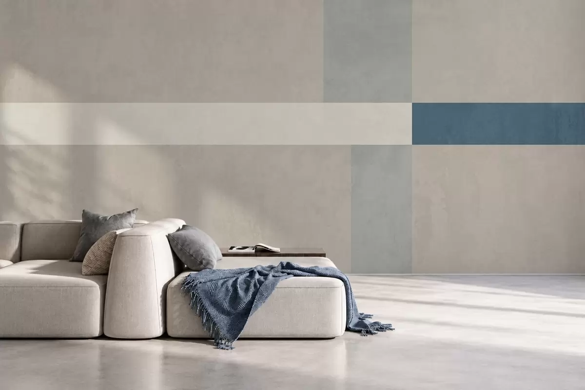 Fototapete Abstrakte beige und graue Rechtecke mit einem blauen Akzent w05891v2