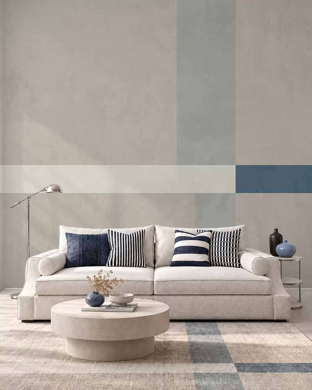Fototapete Abstrakte beige und graue Rechtecke mit einem blauen Akzent w05891v2