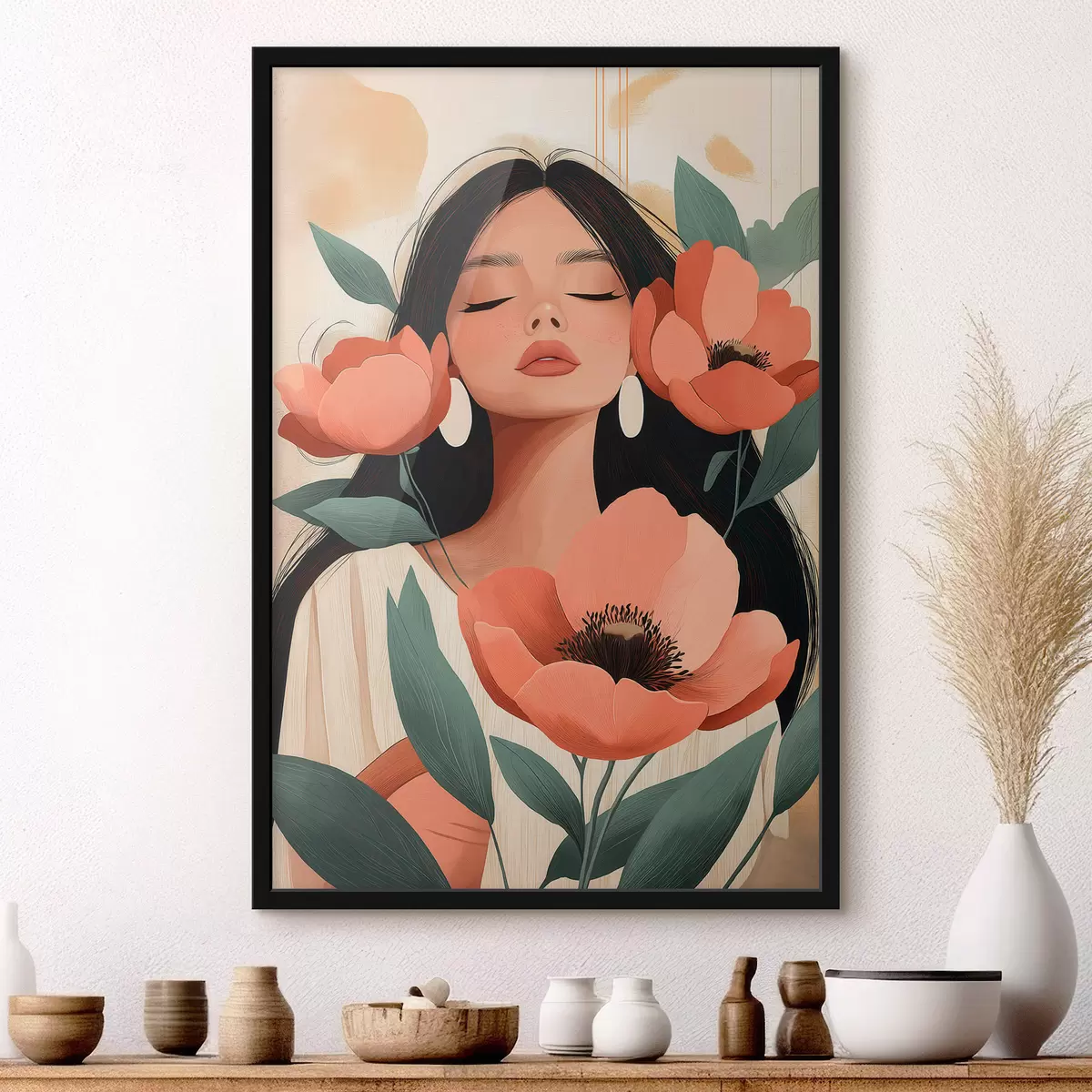 Poster Ein Mädchen mit Mohnblumen f51050