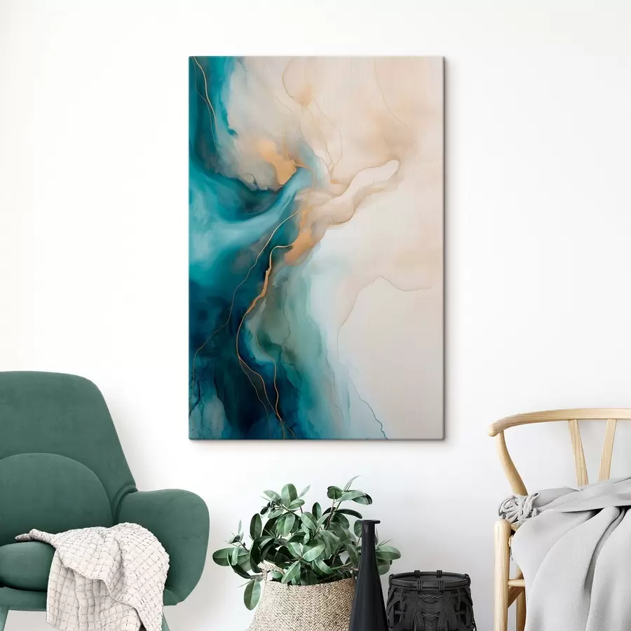 Wandbilder Wellen aus azurblauem und sandfarbenem Marmor s51082
