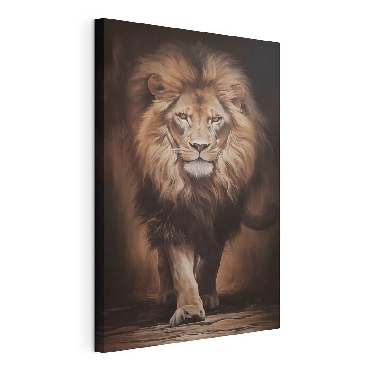 Wandbilder Majestätischer Löwe in dunklem Interieur s51087