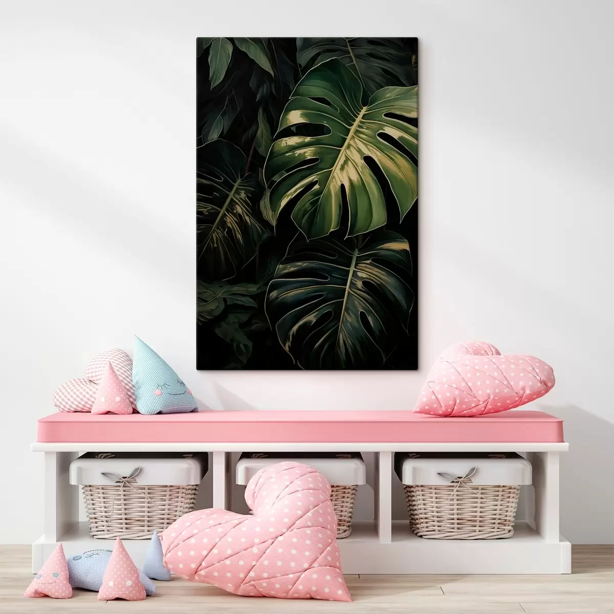 Wandbilder Glänzende Monstera-Blätter in dunklen Tropen s51091