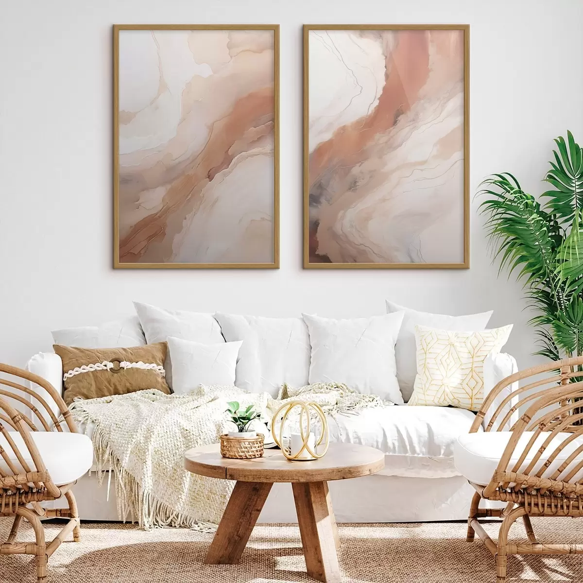 Poster Flüssige Kunstschichten in Beige und Terrakotta d31089
