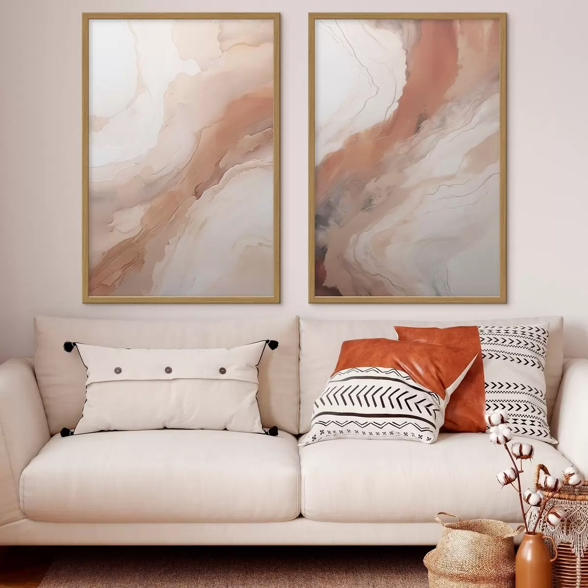 Poster Flüssige Kunstschichten in Beige und Terrakotta d31089