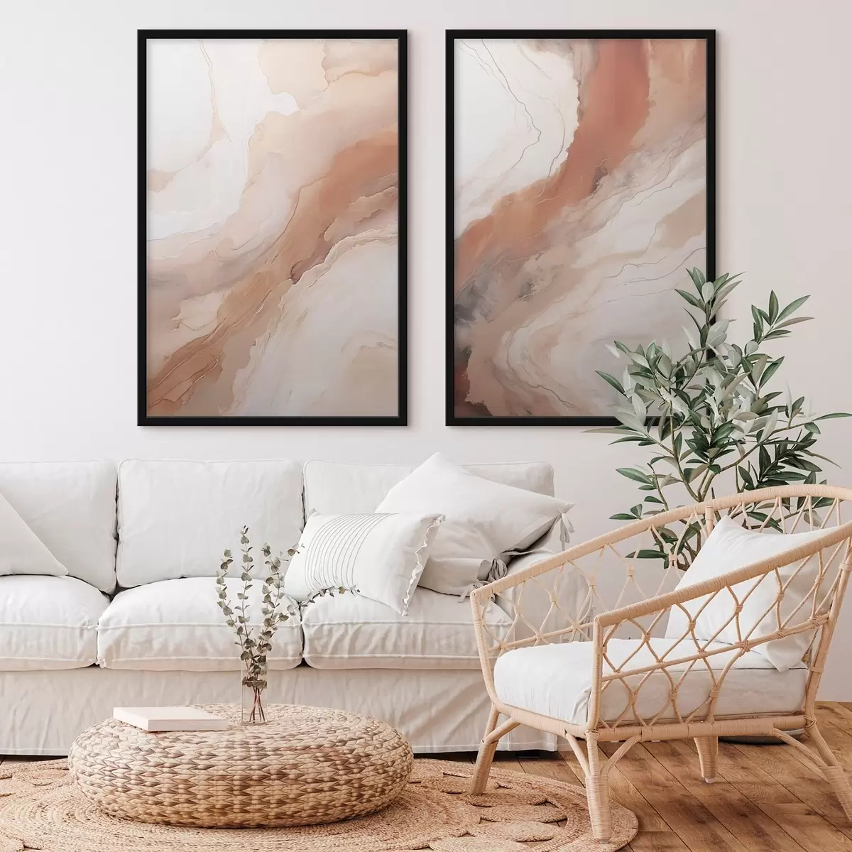 Poster Flüssige Kunstschichten in Beige und Terrakotta d31089