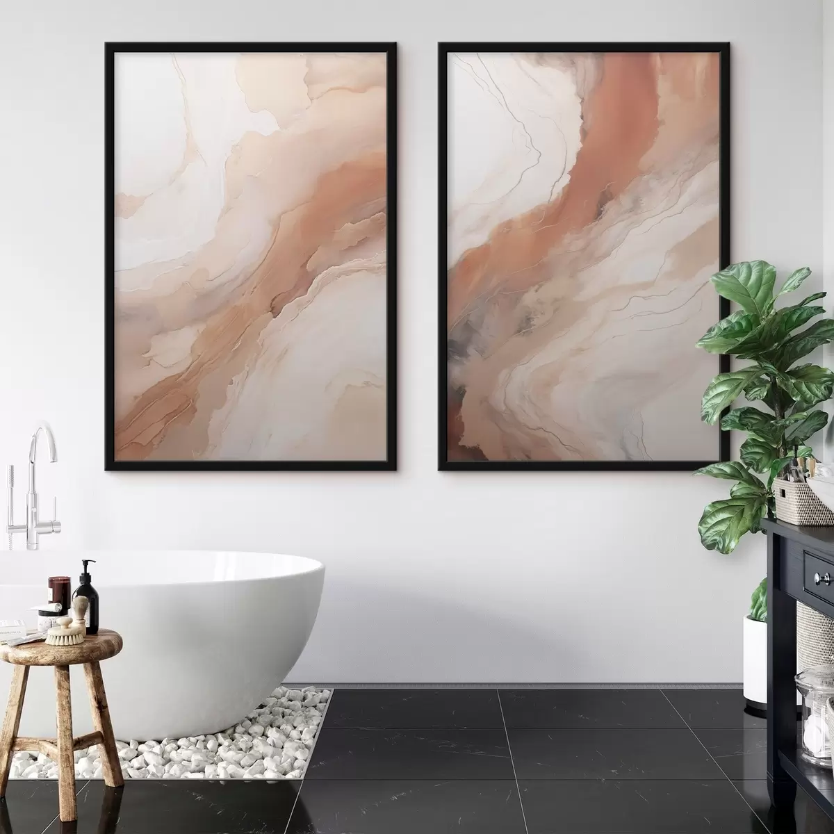Poster Flüssige Kunstschichten in Beige und Terrakotta d31089