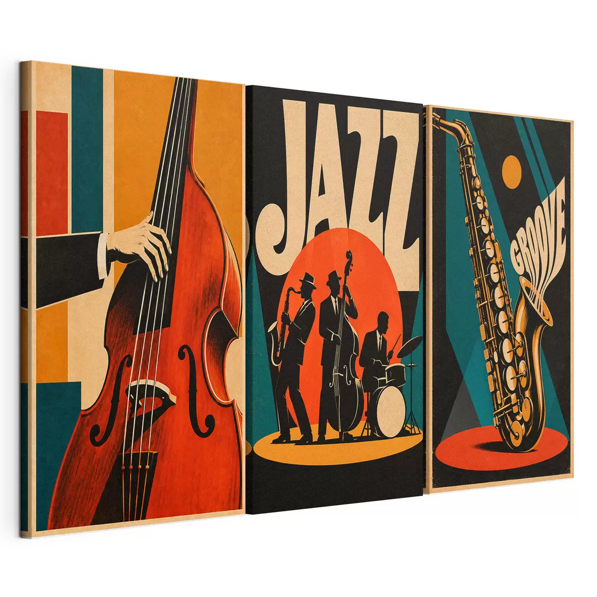 Wandbilder Jazzmusiker, die in leuchtenden Farben auftreten m31114