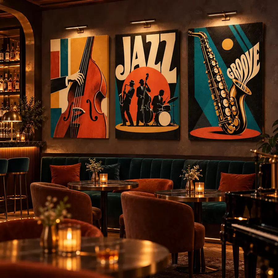 Fototapete Kunstwerke zum Thema Jazz mit Musikern und Instrumenten m31114