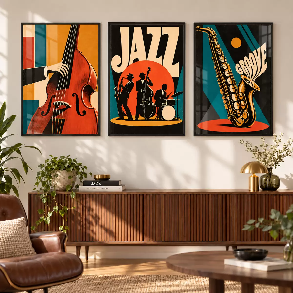 Poster Jazzmusiker in leuchtenden Farben d31114