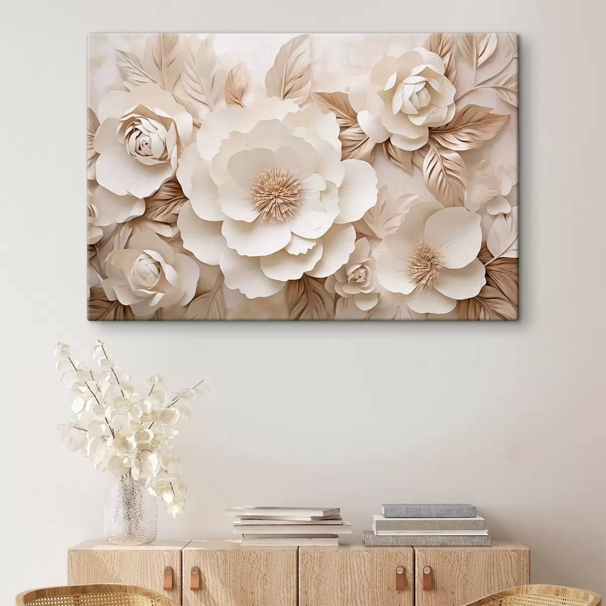 Wandbilder 3D-Gipsrelief mit weißen Blumen s51096
