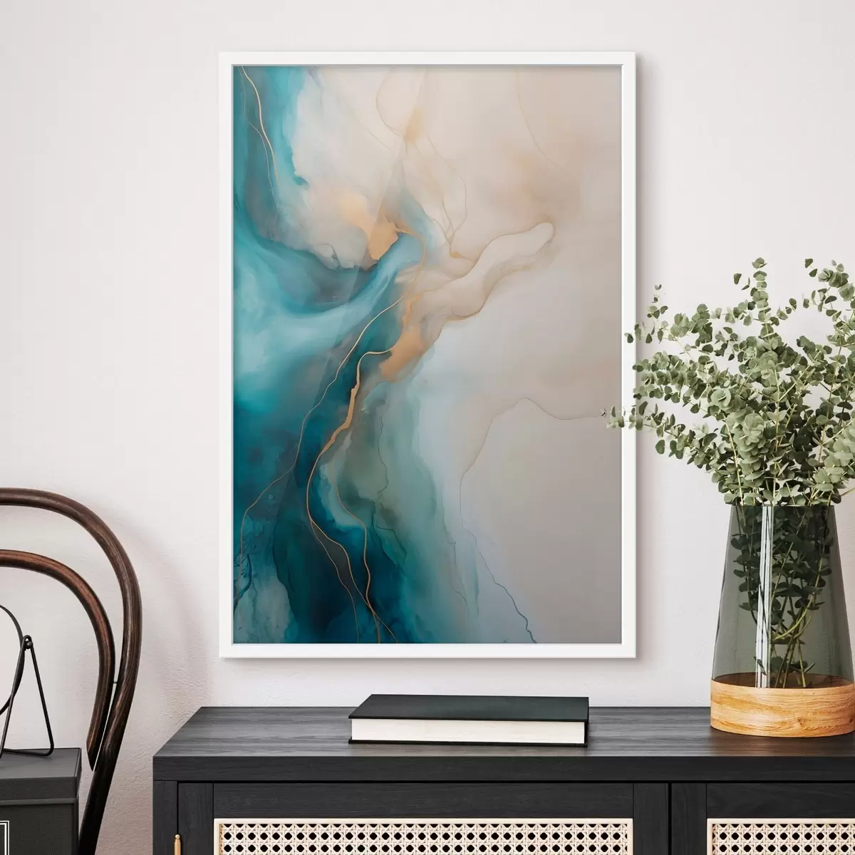 Poster Wellen aus azurblauem und sandfarbenem Marmor f51082