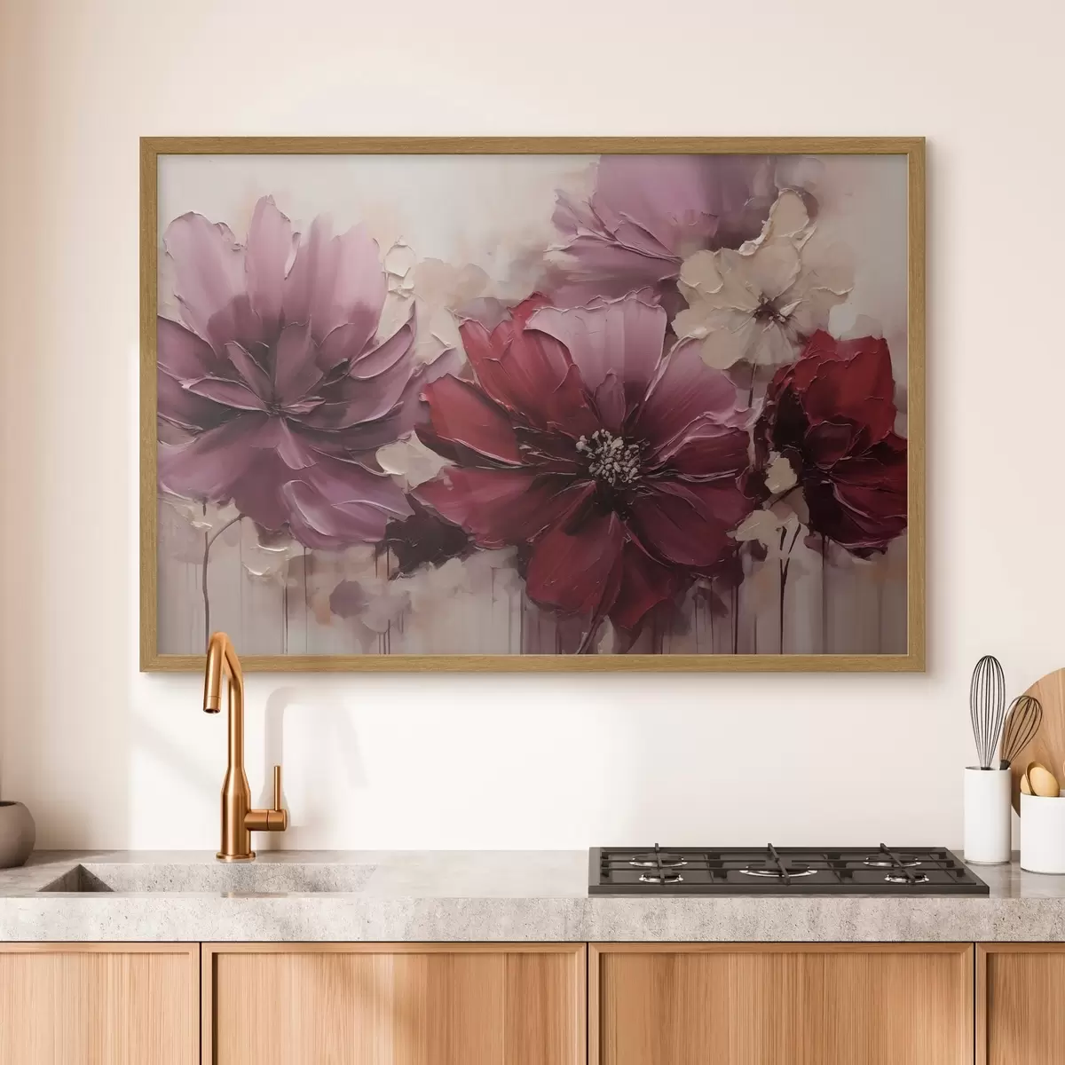 Poster Sattes Burgunderrot und pudrige Dahlien f51086