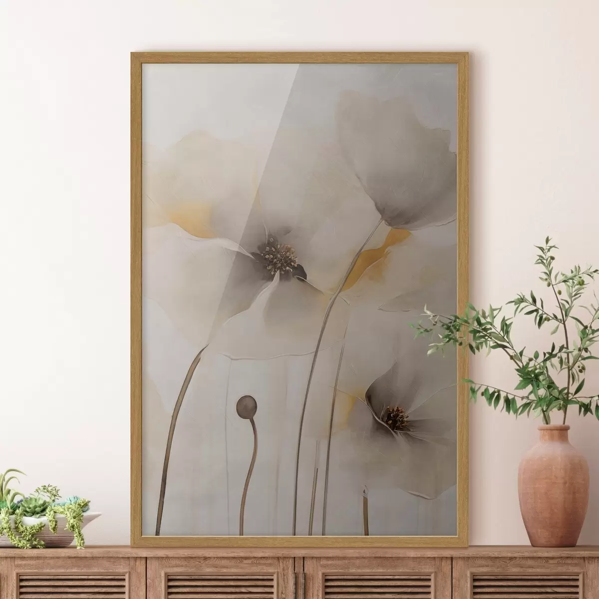 Poster Zarte Mohnblumen an schlanken Stielen f51089