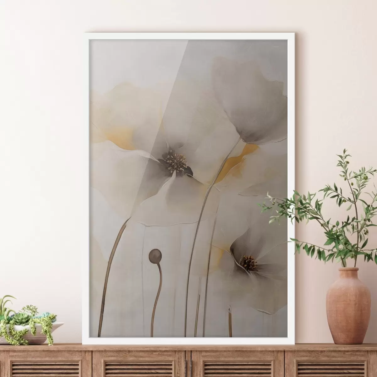 Poster Zarte Mohnblumen an schlanken Stielen f51089