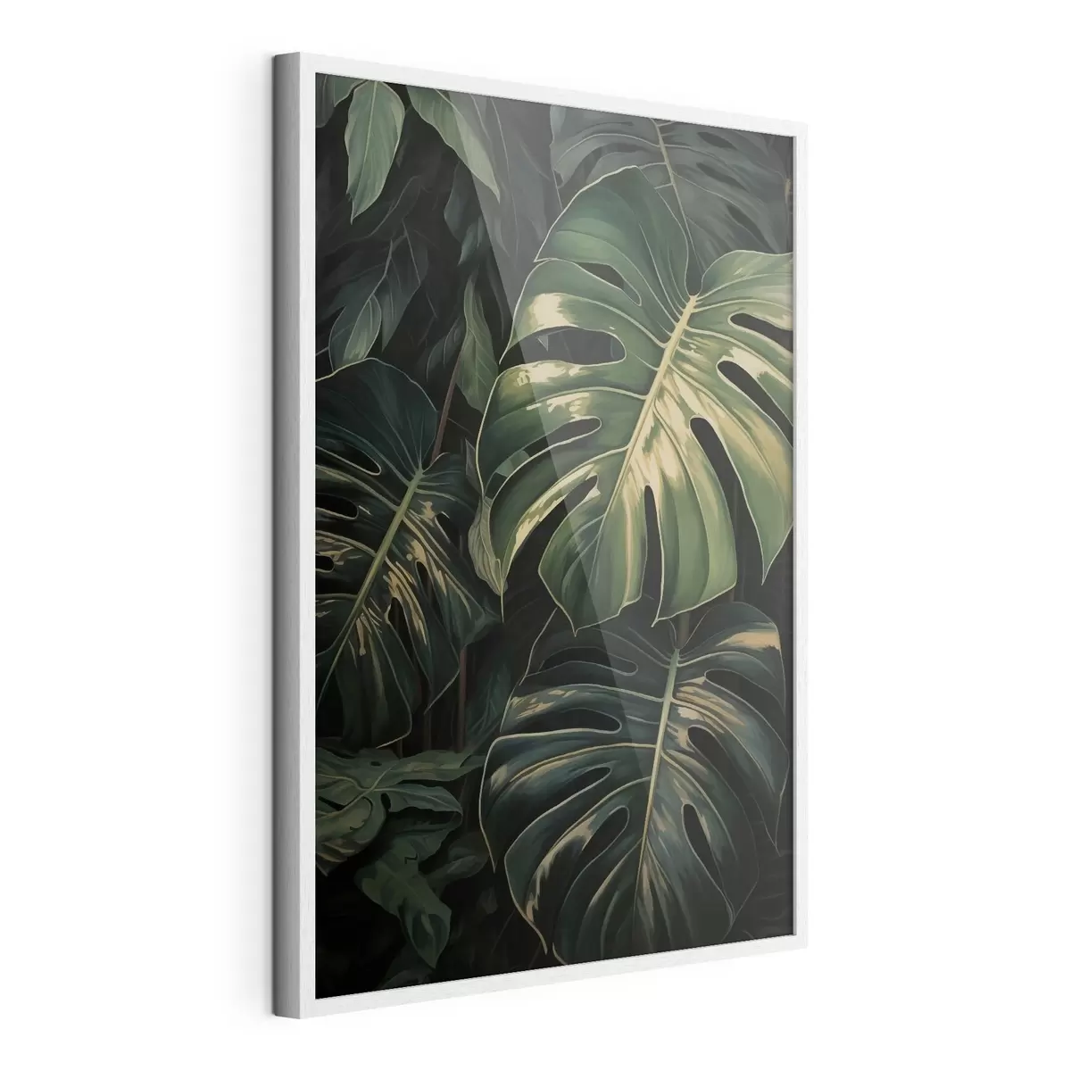 Poster Glänzende Monstera-Blätter in dunklen Tropen f51091