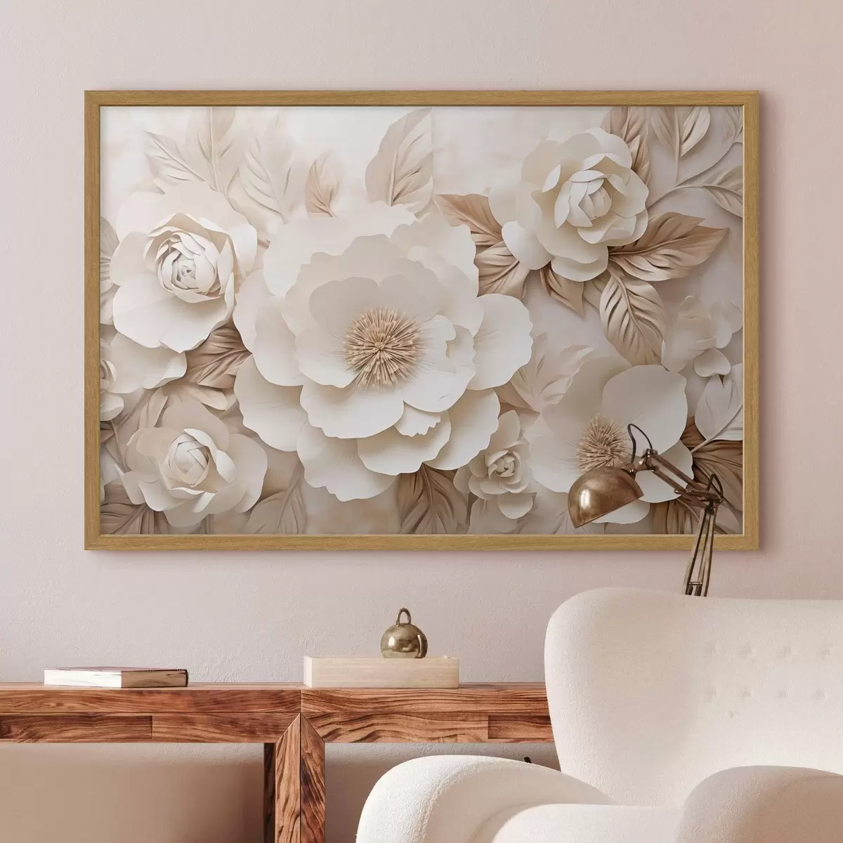 Poster 3D-Gipsrelief mit weißen Blumen f51096