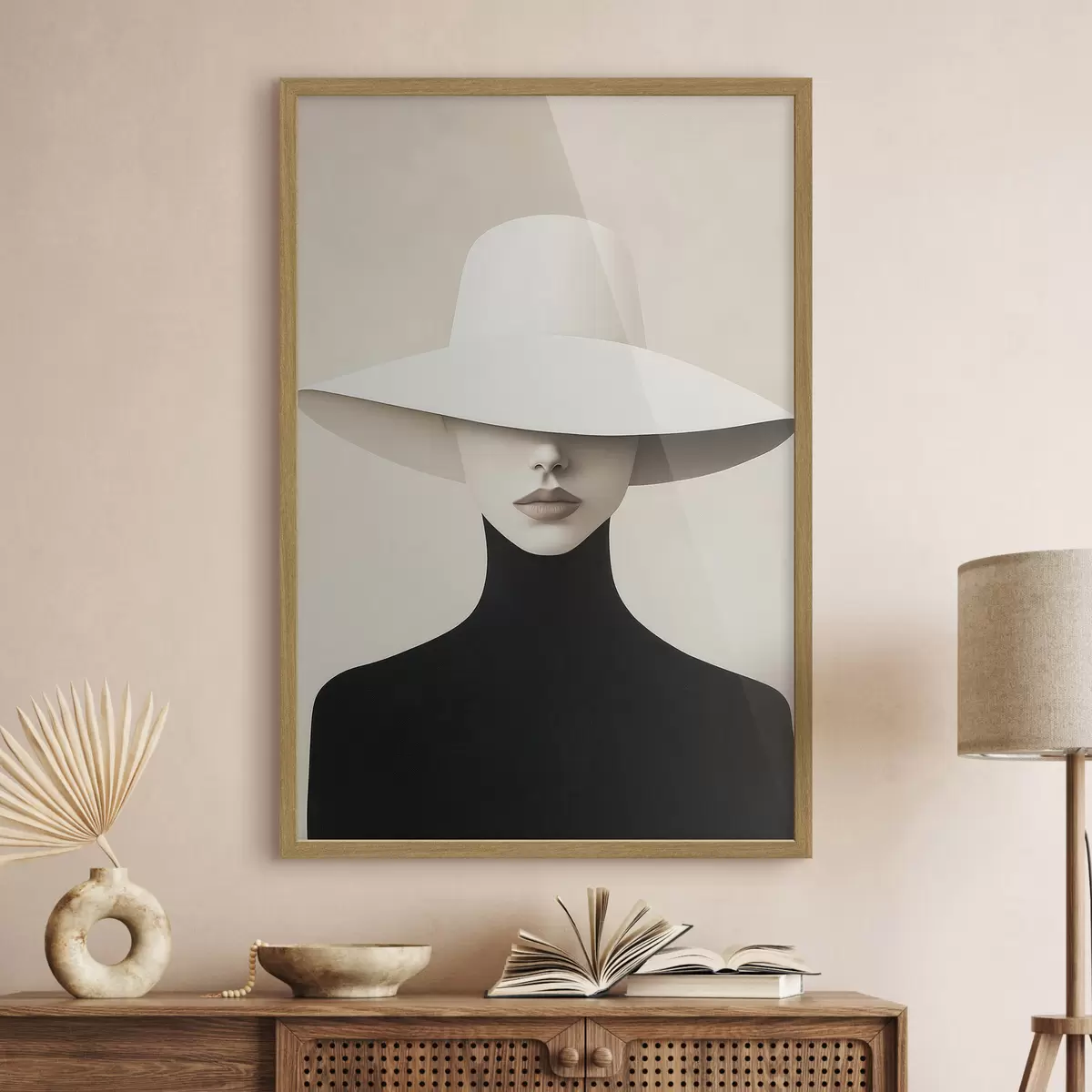 Poster Frau mit weißem Hut f51146