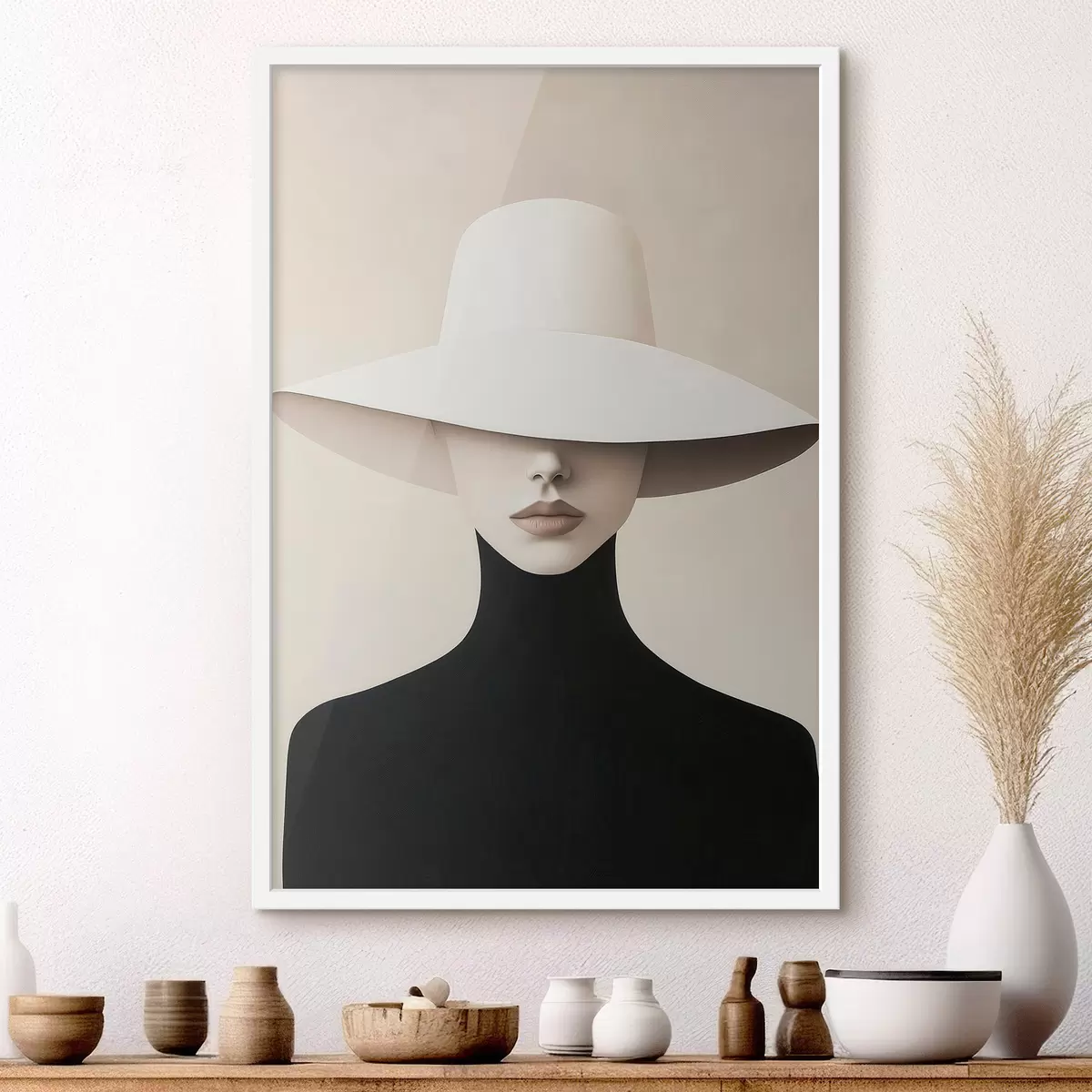 Poster Frau mit weißem Hut f51146