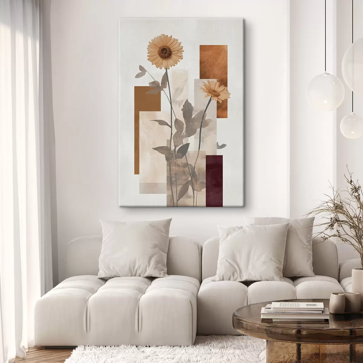 Wandbilder Blumen und geometrische Formen s51179
