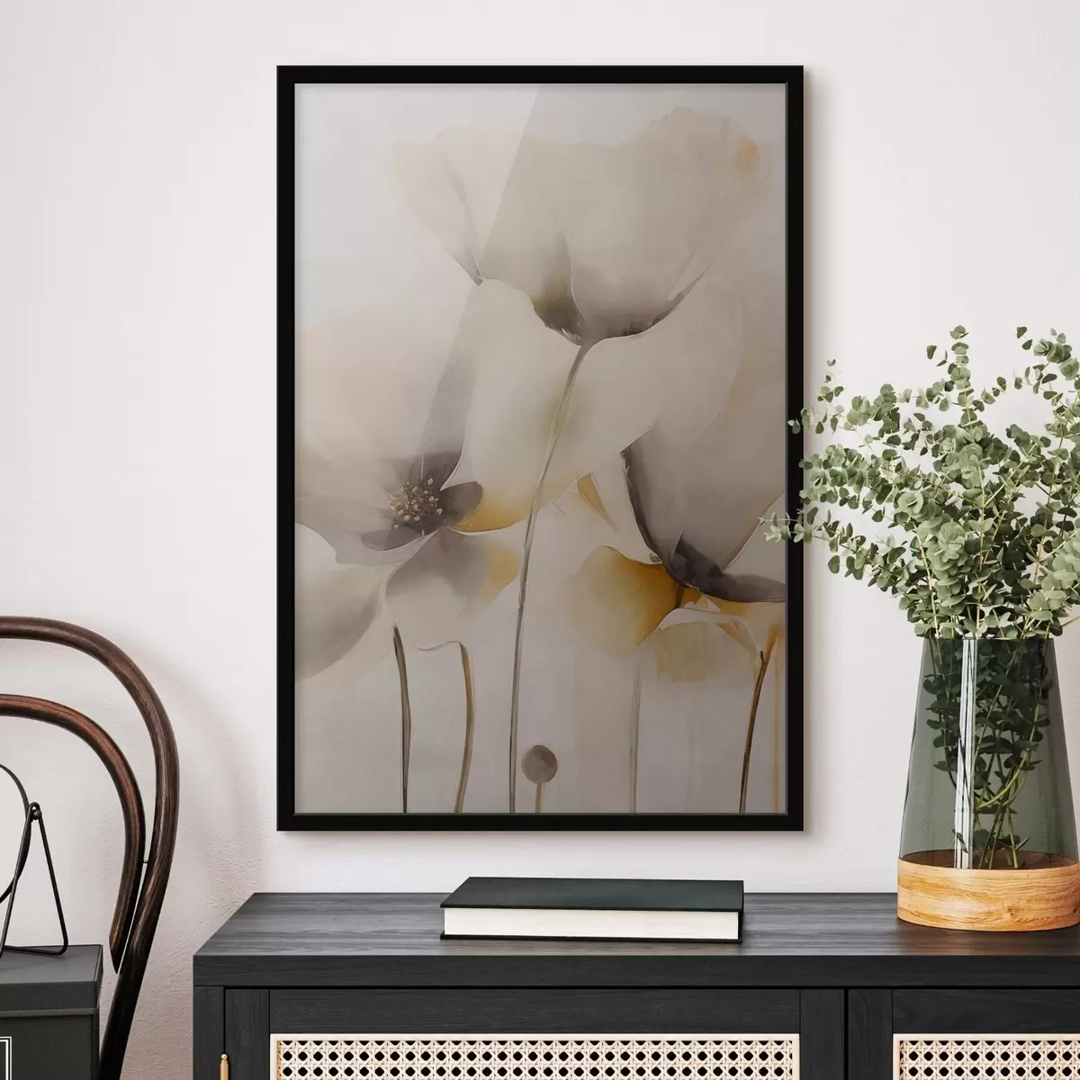 Poster Luftige Mohnblumen in Beige-Tönen f51090
