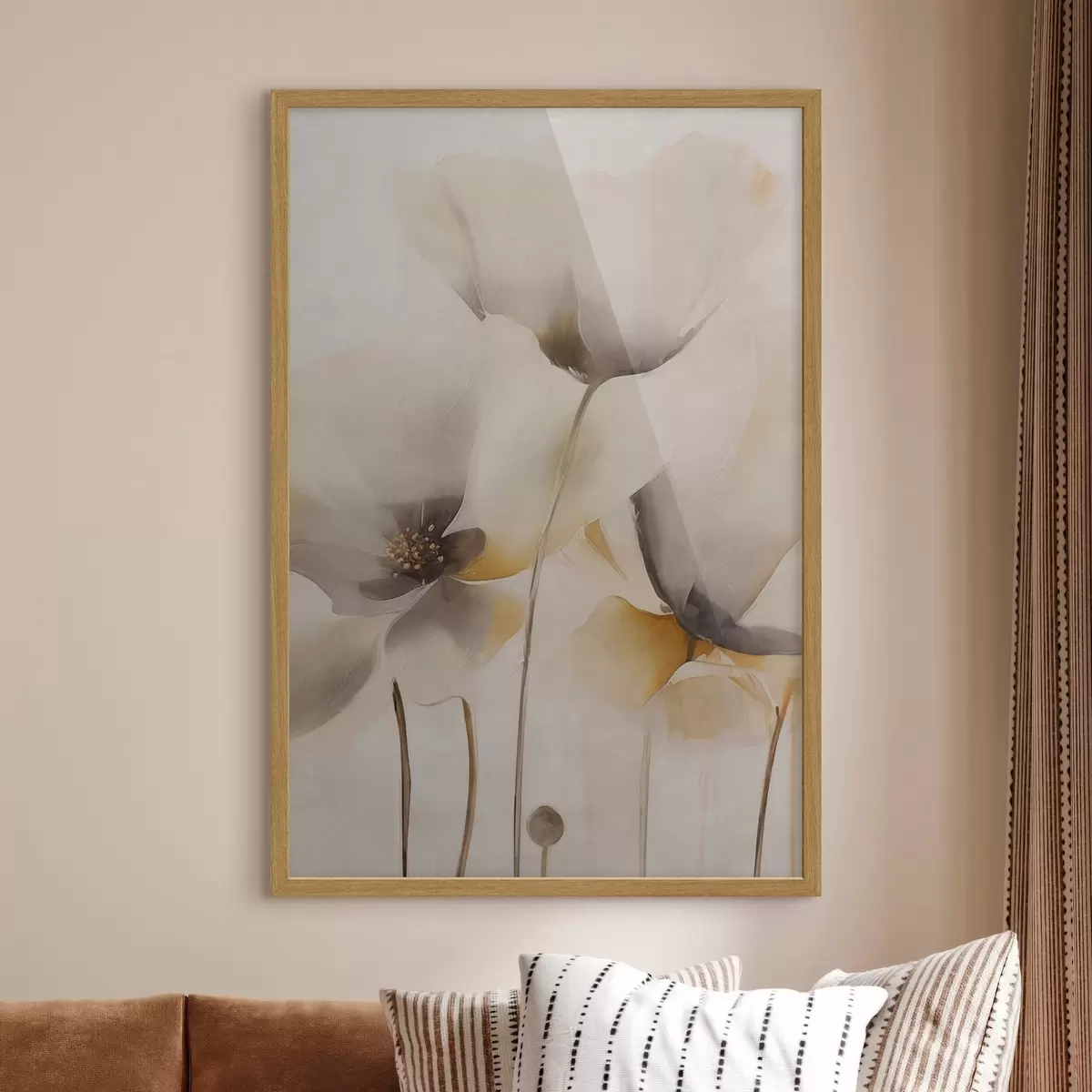 Poster Luftige Mohnblumen in Beige-Tönen f51090