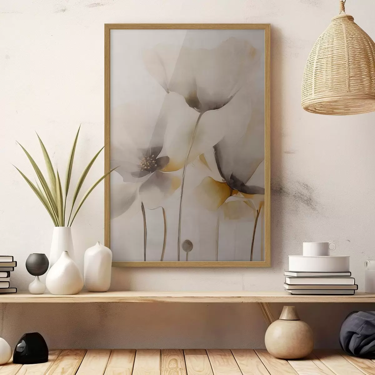Poster Luftige Mohnblumen in Beige-Tönen f51090