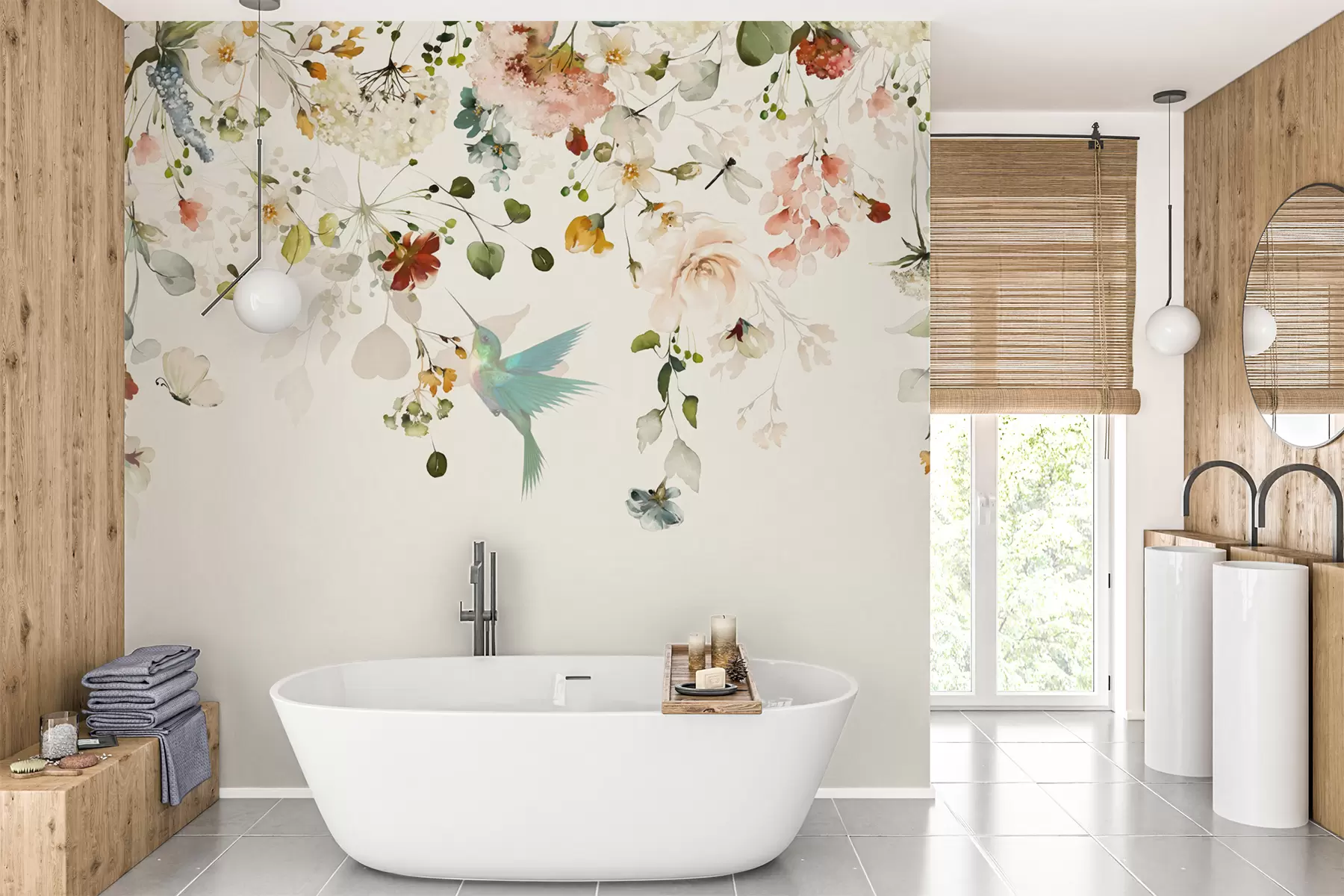 Fototapete Blumen und Kolibris u59610