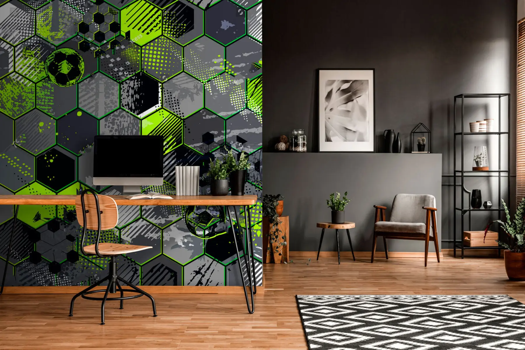 Fototapete Fußballabstraktion, hellgrüne Bienenwaben u72779