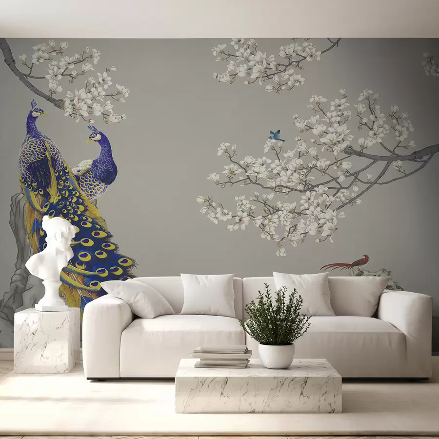 Fototapete Pfaue auf Sakura-Zweigen u79801