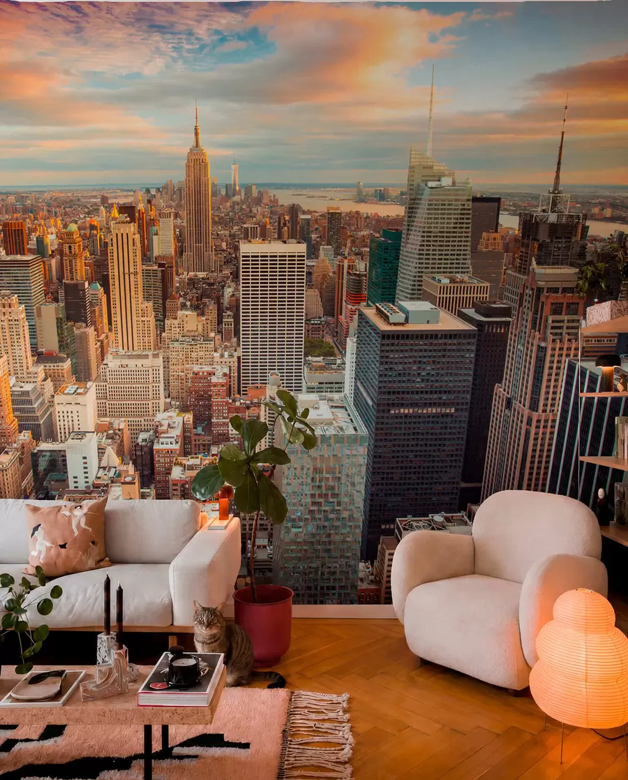 Fototapete Blick aus der Luft auf den Sonnenuntergang von New York u80529