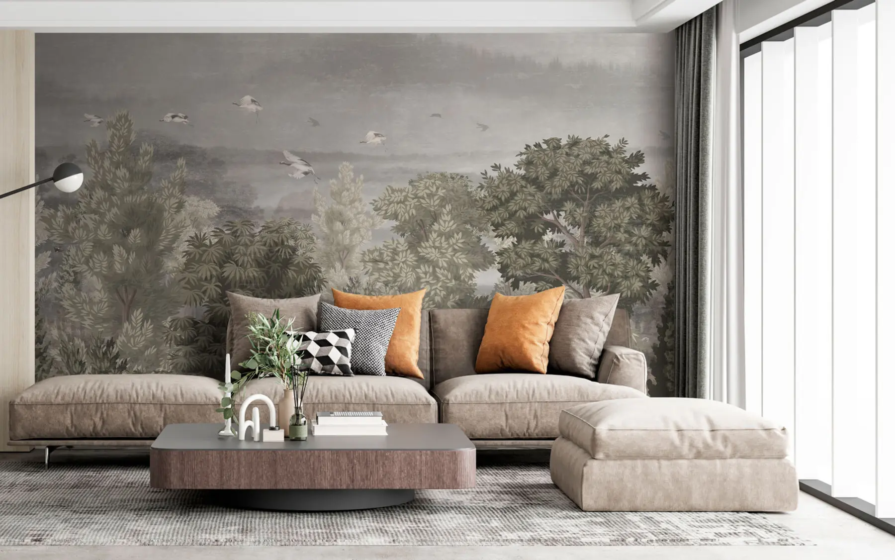 Fototapete Kraniche fliegen über den Wald u73553