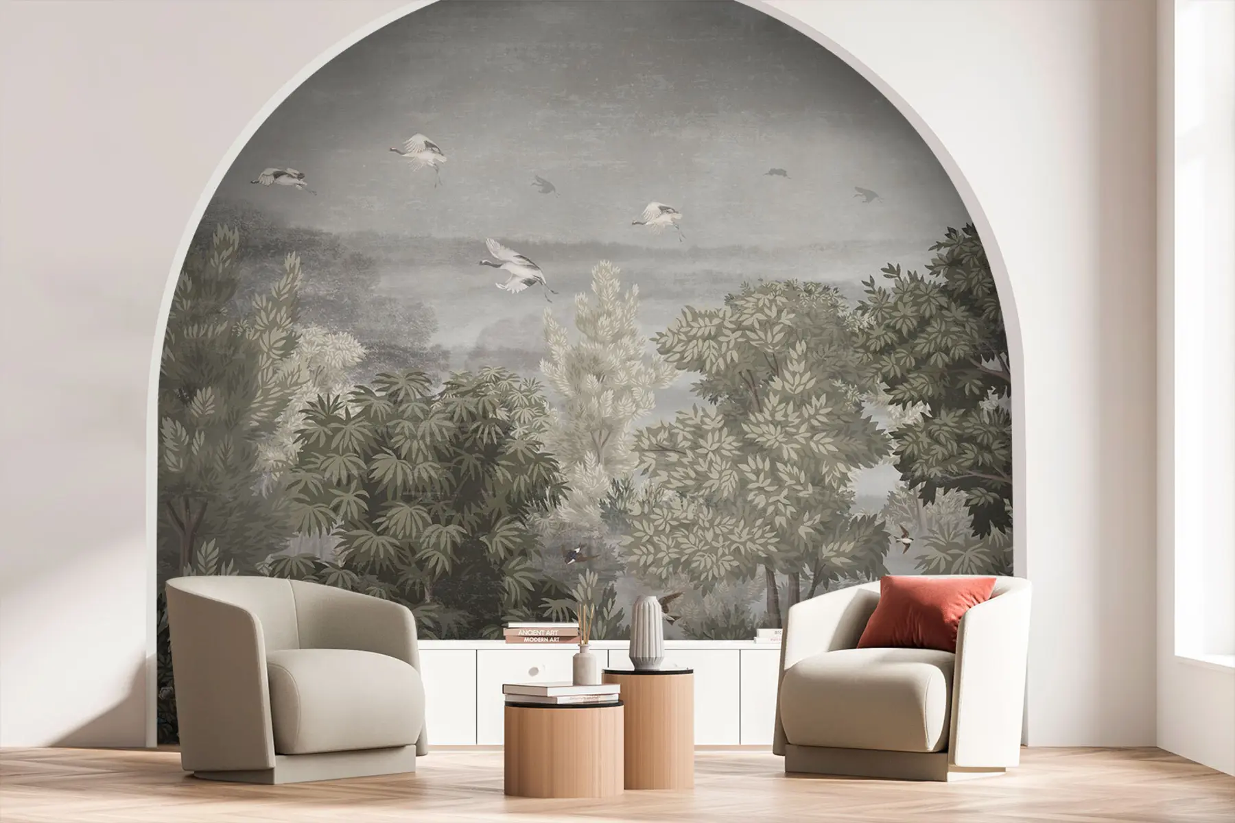 Fototapete Kraniche fliegen über den Wald u73553