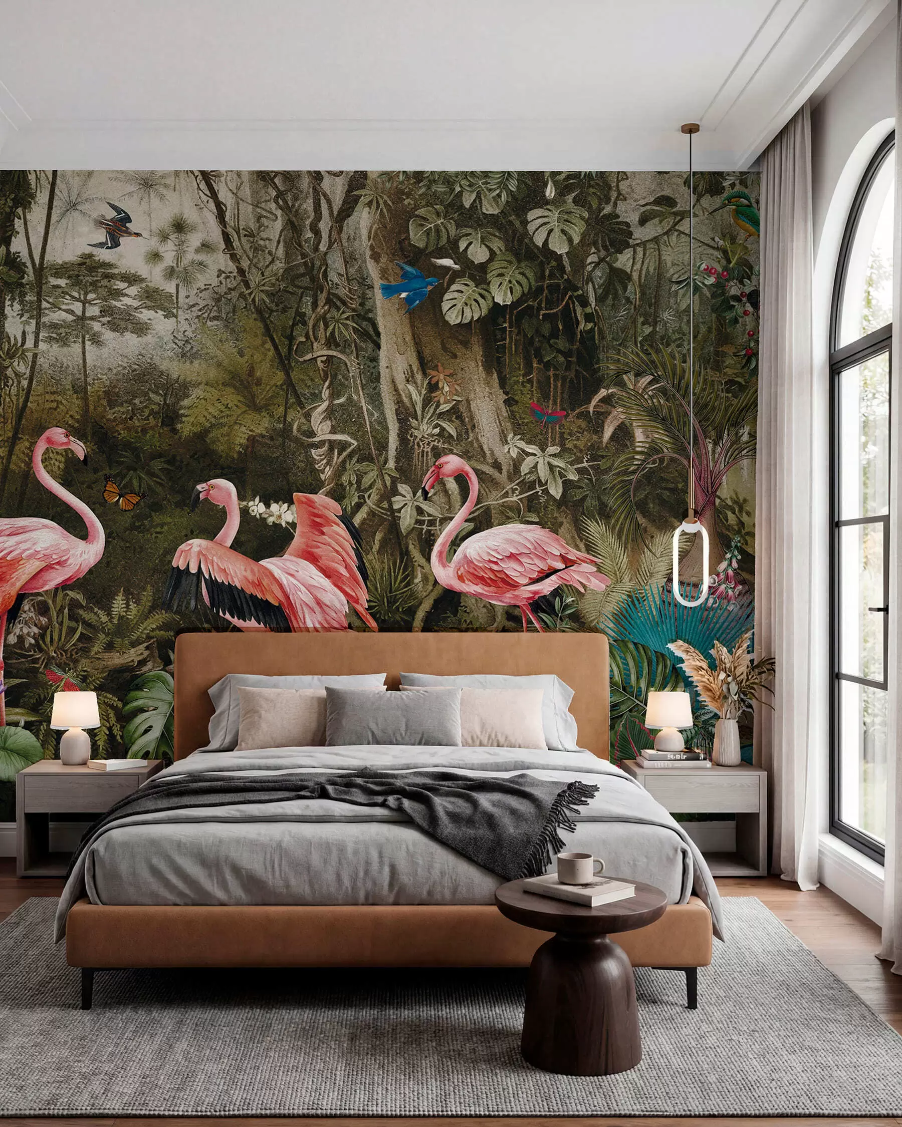 Fototapete Tropische Vögel und Flamingos im Dschungel u73568
