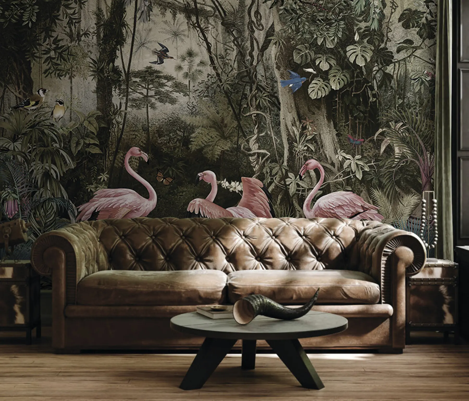 Fototapete Tropische Vögel und Flamingos im Dschungel u73568