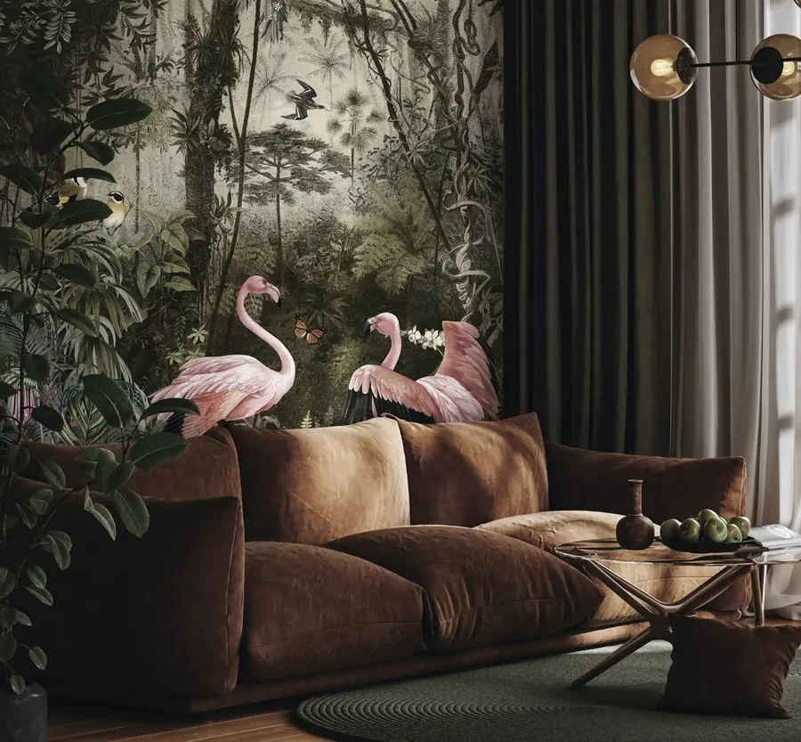 Fototapete Tropische Vögel und Flamingos im Dschungel u73568