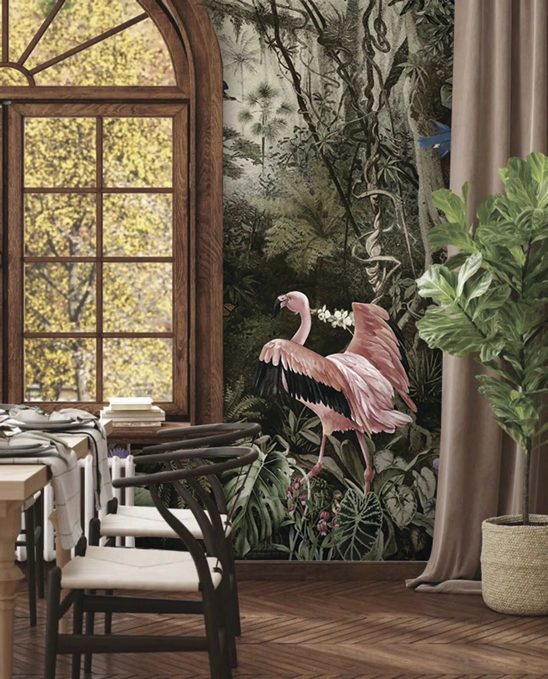 Fototapete Tropische Vögel und Flamingos im Dschungel u73568