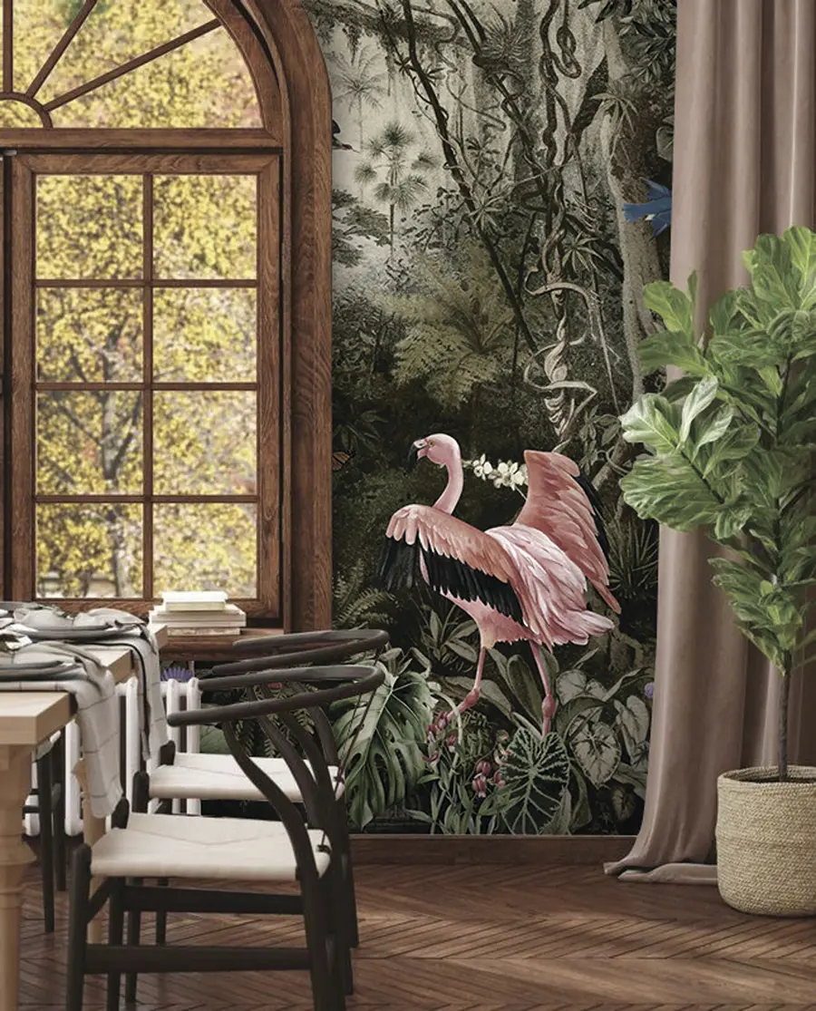 Fototapete Tropische Vögel und Flamingos im Dschungel u73568