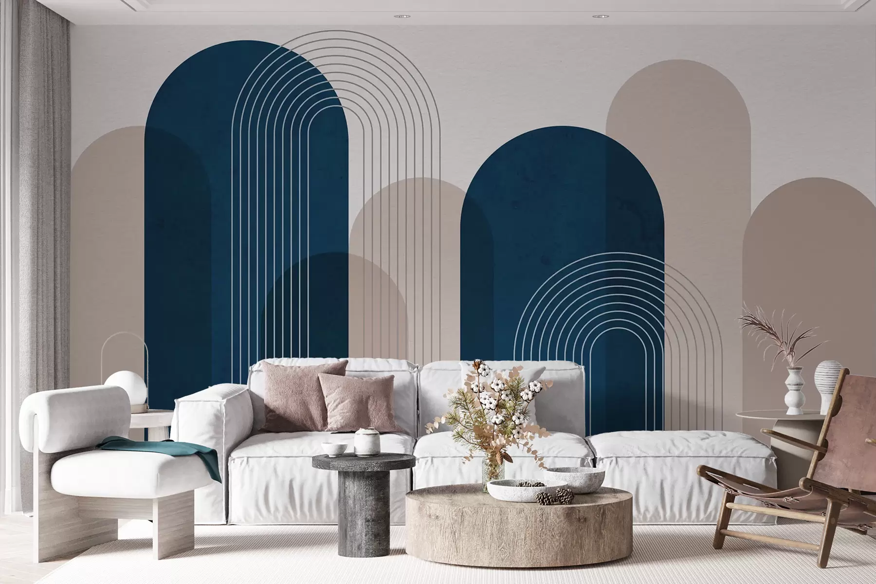 Fototapete Abstrakte blaue und beige Bögen u73098