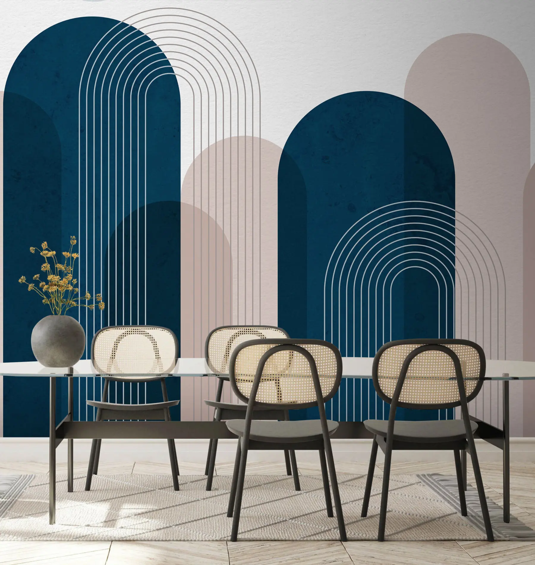 Fototapete Abstrakte blaue und beige Bögen u73098