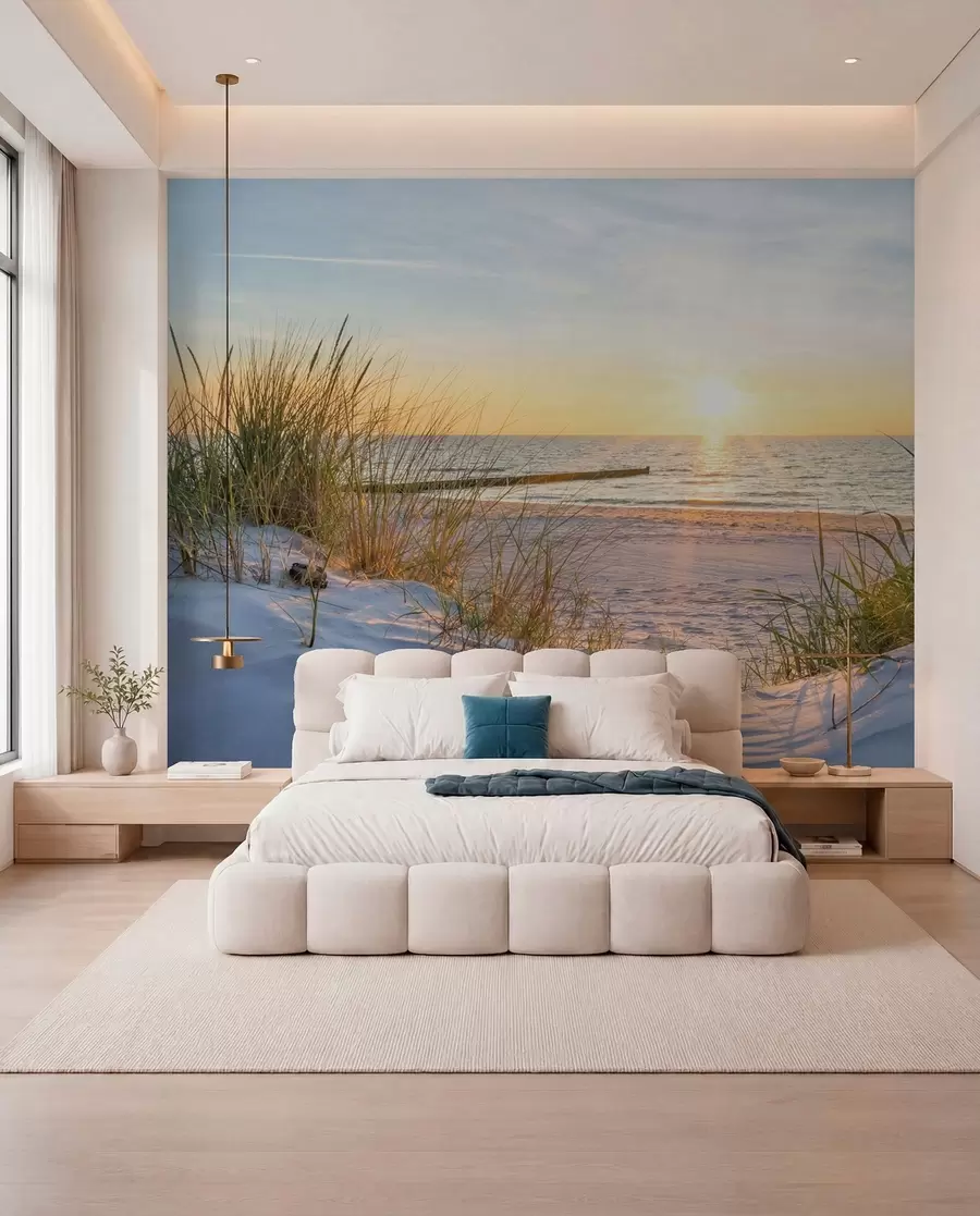 Fototapete Foto/Panoramablick auf den Dünenstrand bei Sonnenuntergang u93577