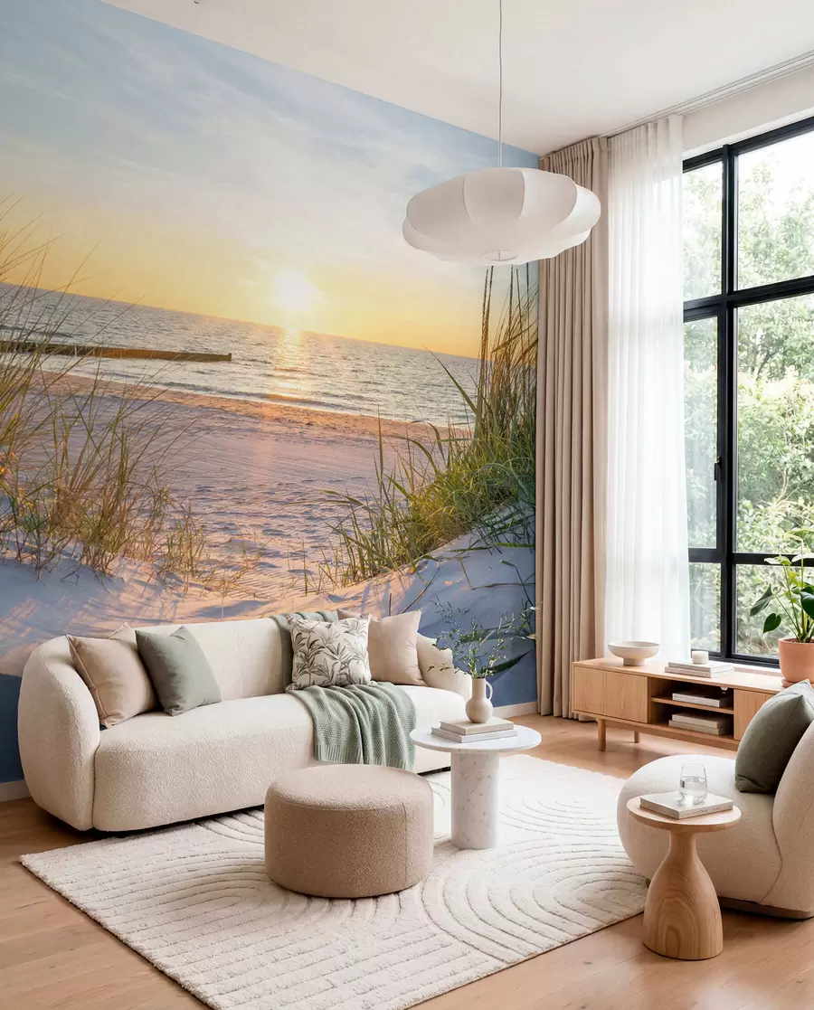 Fototapete Foto/Panoramablick auf den Dünenstrand bei Sonnenuntergang u93577