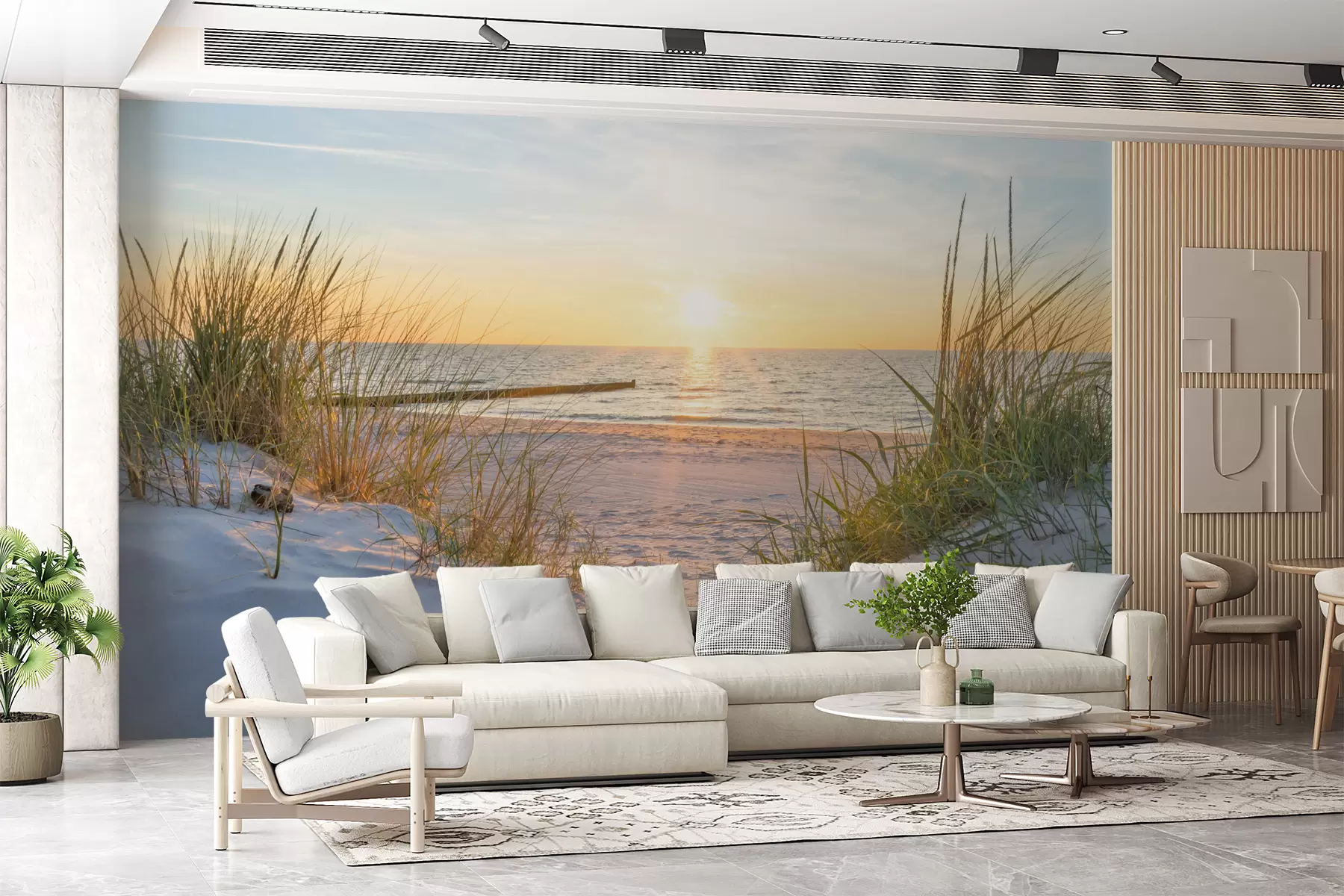 Fototapete Foto/Panoramablick auf den Dünenstrand bei Sonnenuntergang u93577