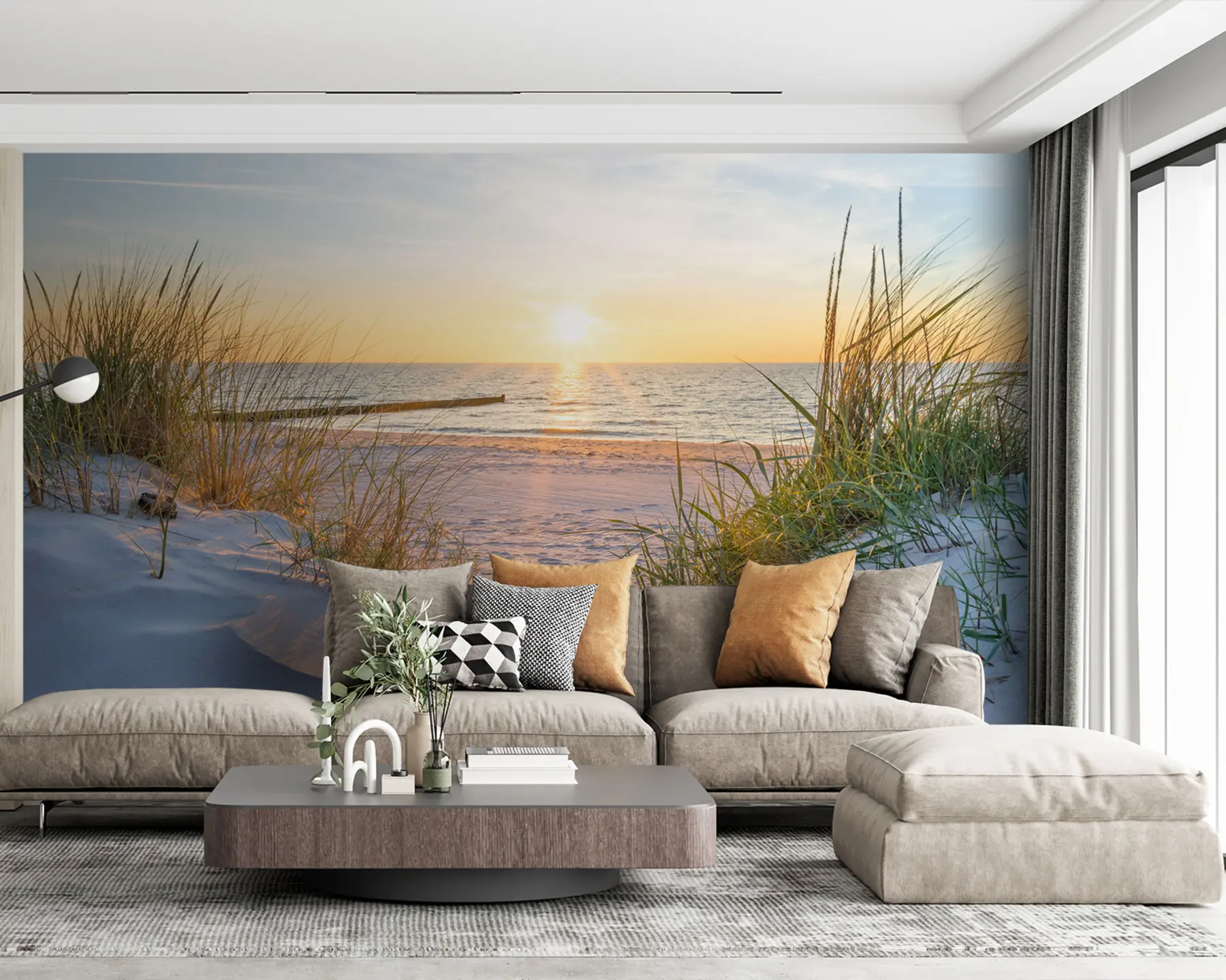 Fototapete Foto/Panoramablick auf den Dünenstrand bei Sonnenuntergang u93577